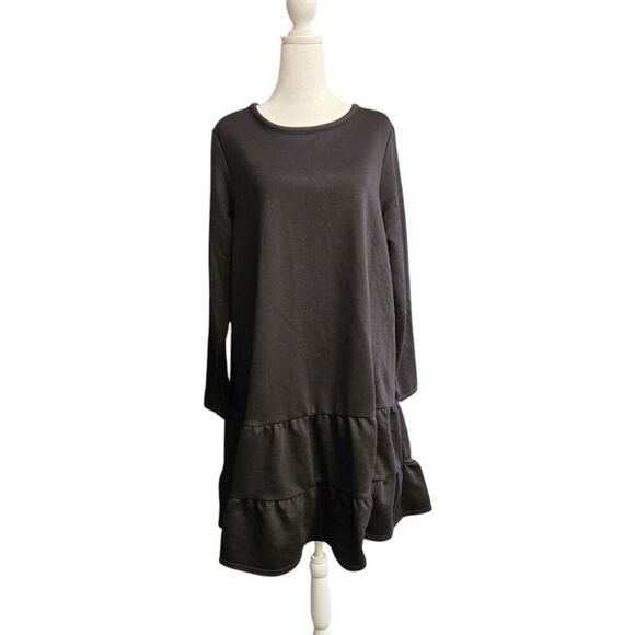 Evans Size 14 Black Flounced Shift Dress - Picture 1 of 6